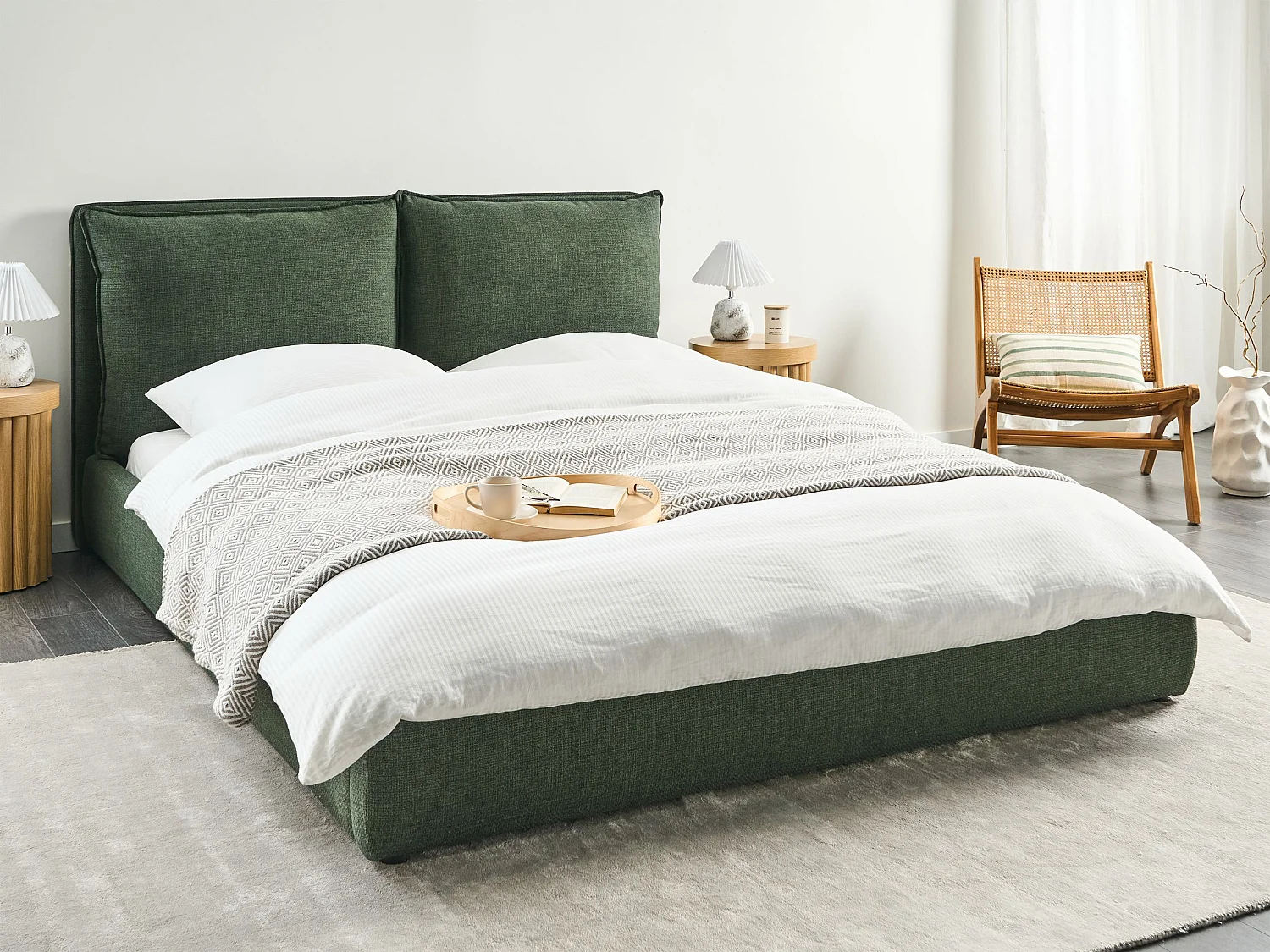 Lit à eau Tissu BAJONNA 160 x 200 cm Vert foncé