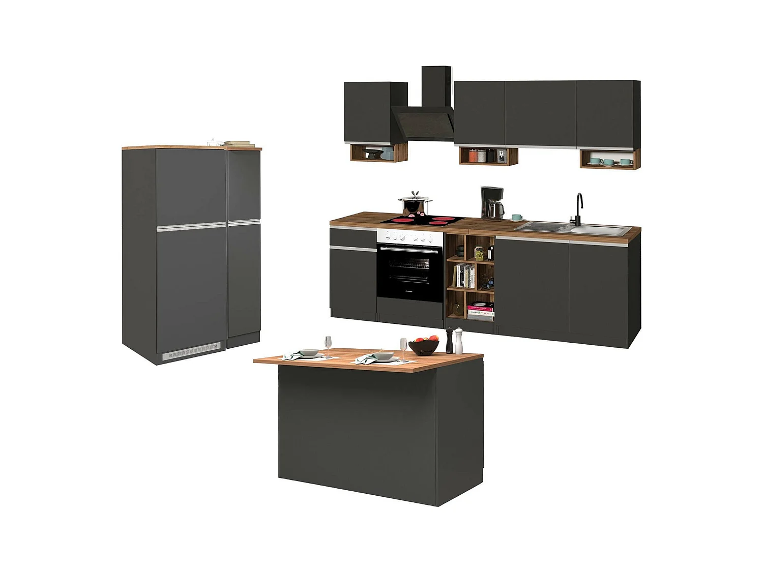 Cuisine Complète Appiah, Modulable Fabriquée en Italie, Noir Anthracite