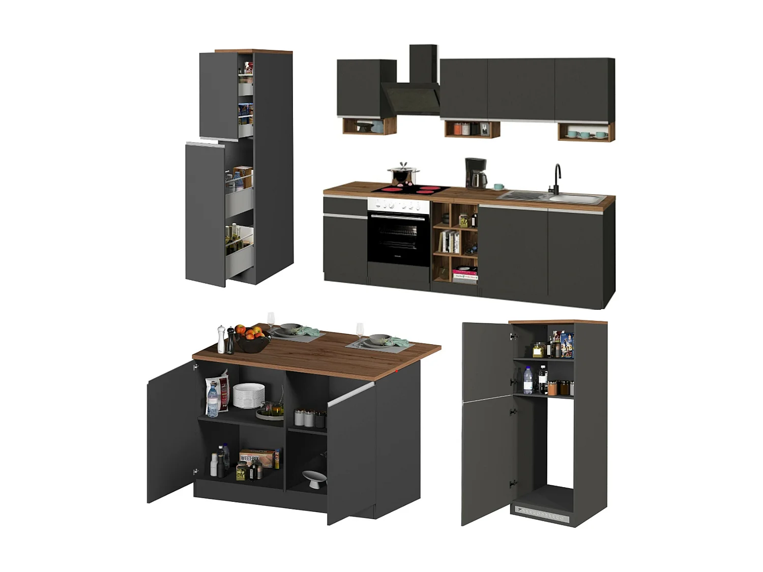 Cuisine Complète Appiah, Modulable Fabriquée en Italie, Noir Anthracite