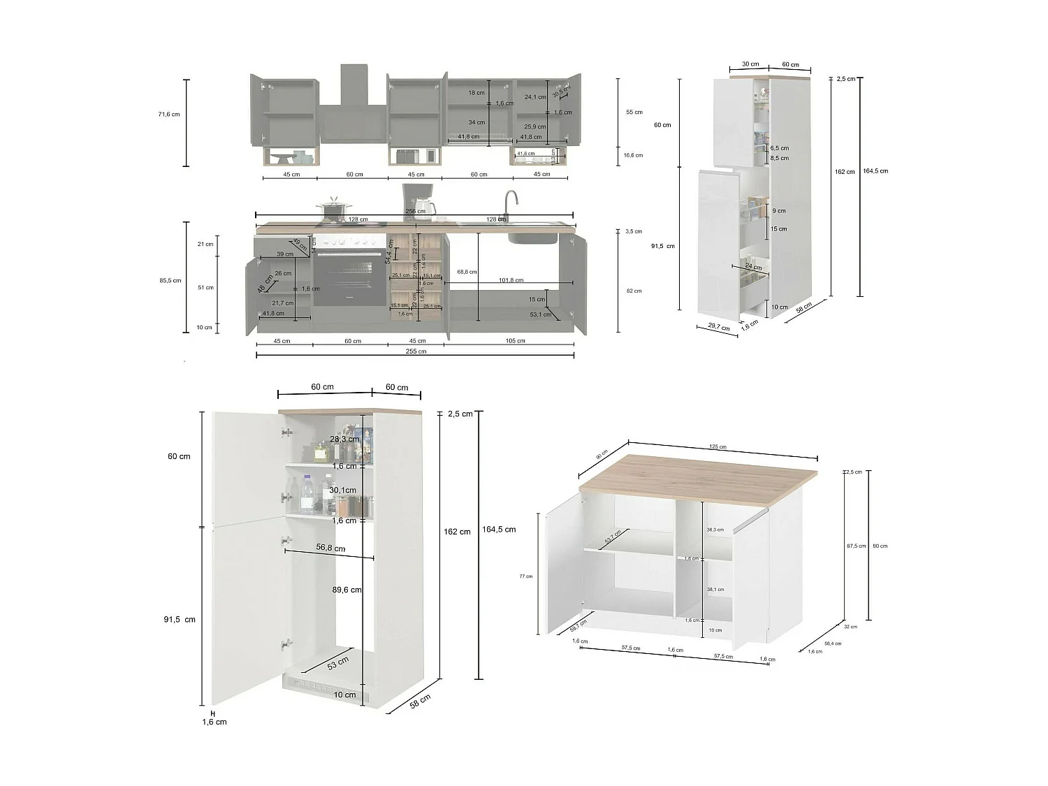 Cuisine Complète Appiah, Modulable Fabriquée en Italie, Noir Anthracite