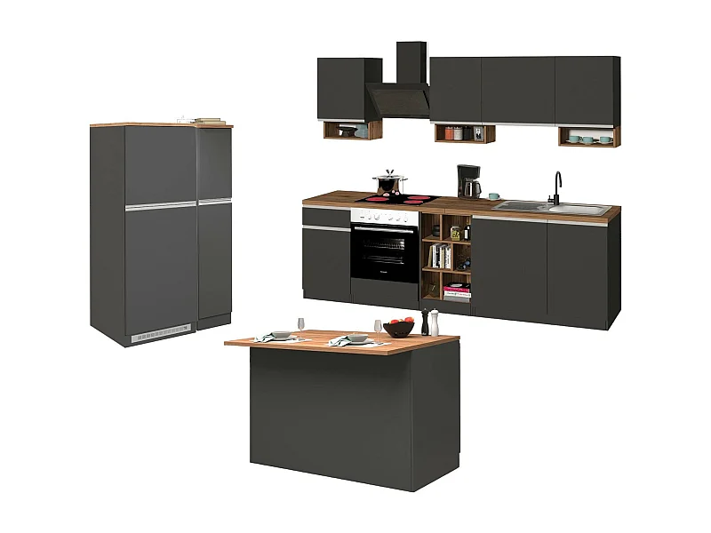 Cuisine Complète Appiah, Modulable Fabriquée en Italie, Noir Anthracite