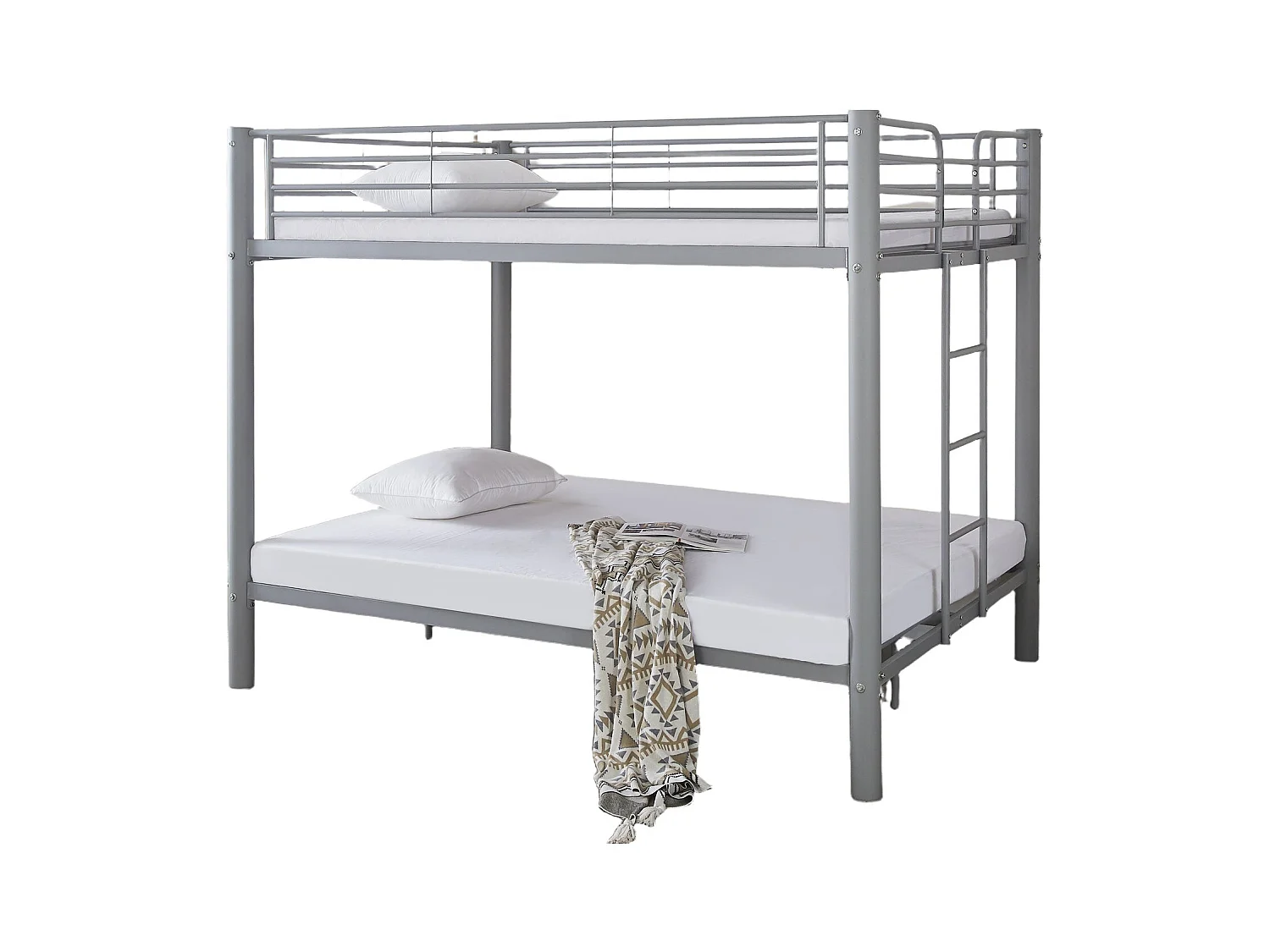 Pack Lit superposé en métal gris + matelas compris 4 places 2+2 COLOSSE 140x190 cm sommier inclus