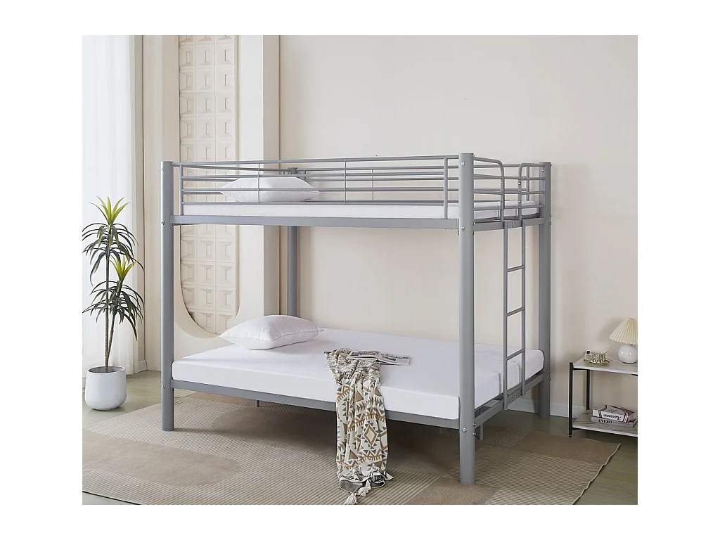 Pack Lit superposé en métal gris + matelas compris 4 places 2+2 COLOSSE 140x190 cm sommier inclus