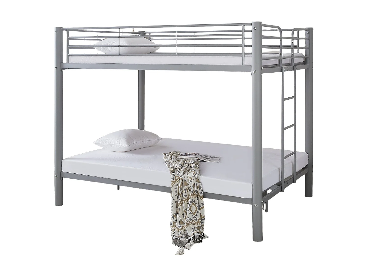 Pack Lit superposé en métal gris + matelas compris 4 places 2+2 COLOSSE 140x190 cm sommier inclus