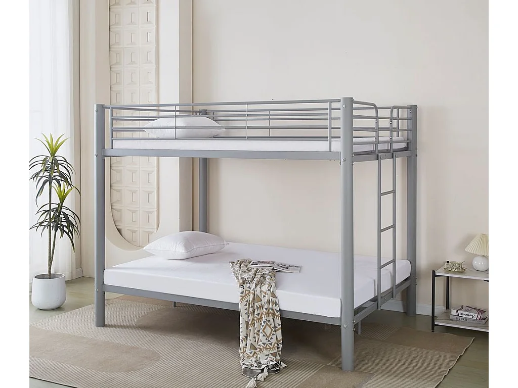 Pack Lit superposé en métal gris + matelas compris 4 places 2+2 COLOSSE 140x190 cm sommier inclus