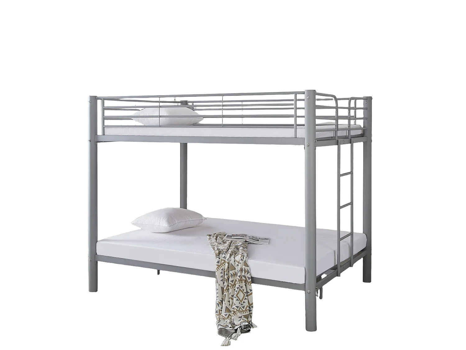 Lit superposé métal gris 4 places 140x190 cm + matelas et sommier inclus  COLOSSE