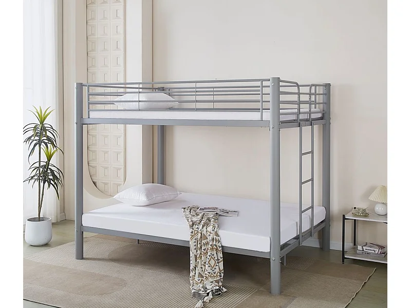 Pack Lit superposé en métal gris + matelas compris 4 places 2+2 COLOSSE 140x190 cm sommier inclus