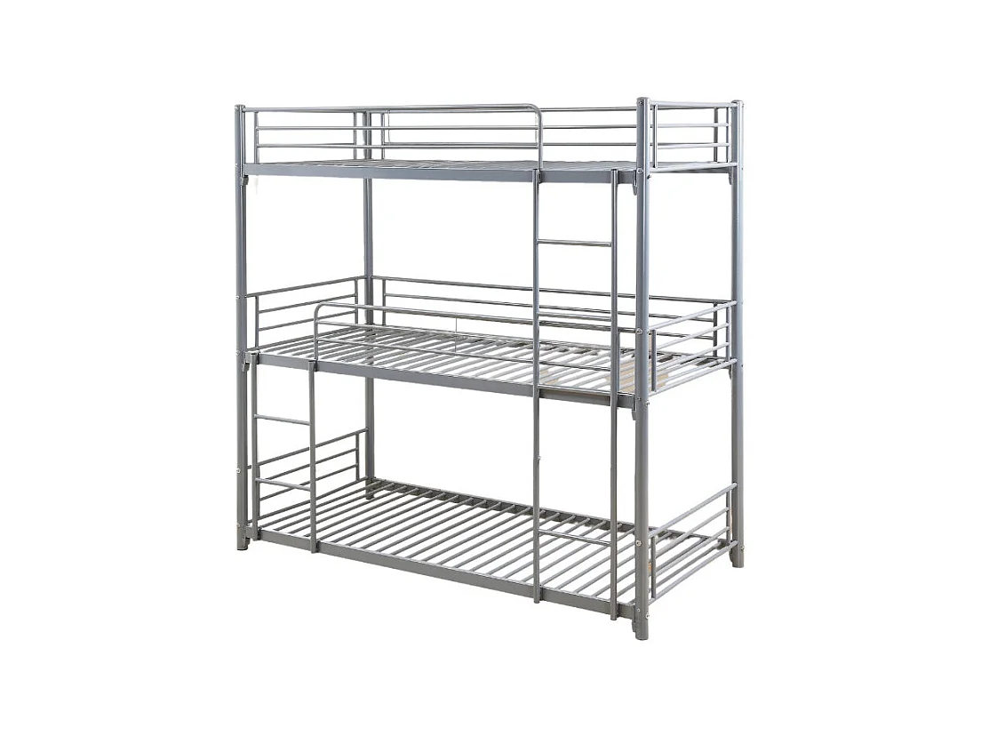 Pack: Lit superposé en métal TRIPLE 3 étages +  Matelas compris 3 couchages 90x190 cm gris