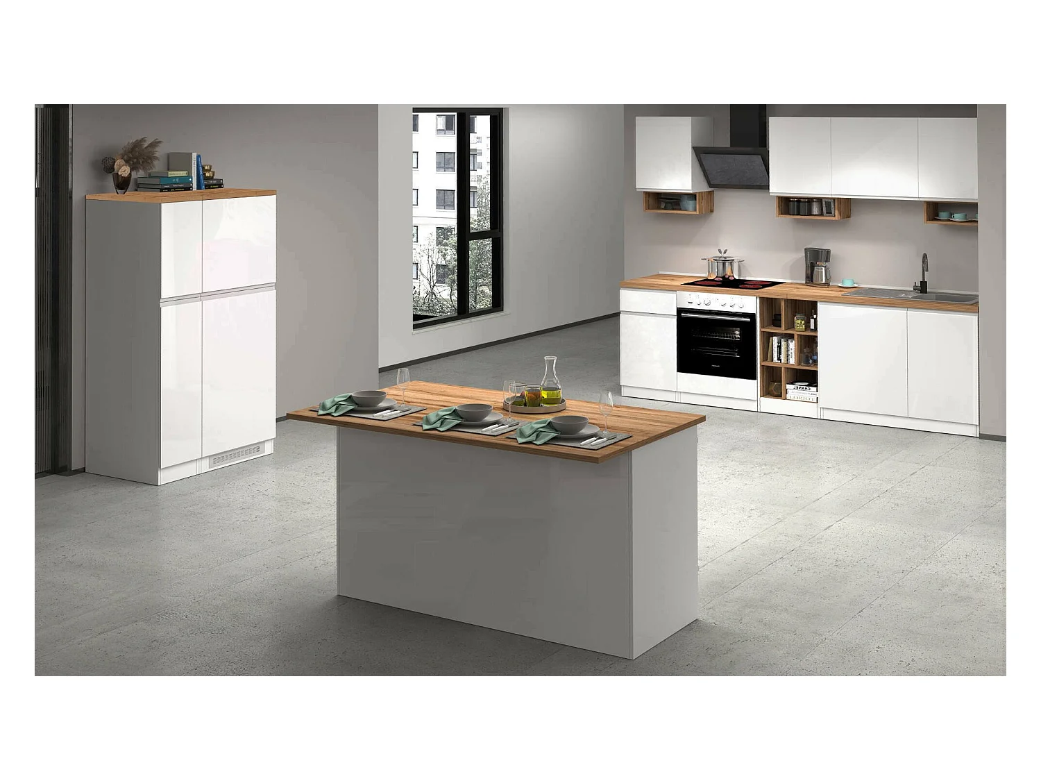 Armend Vollküche, Modulküche Made in Italy, Hochglanz Weiß