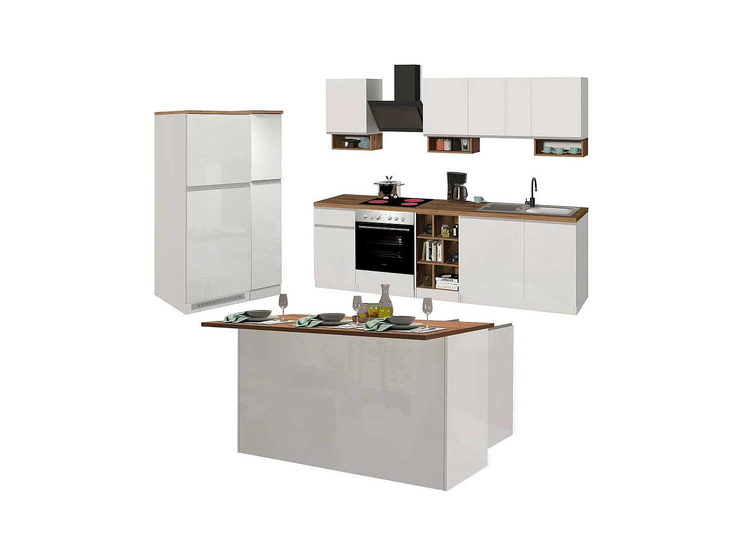 Cucina Completa Armend, Modulabile Made in Italy, Bianco Lucido