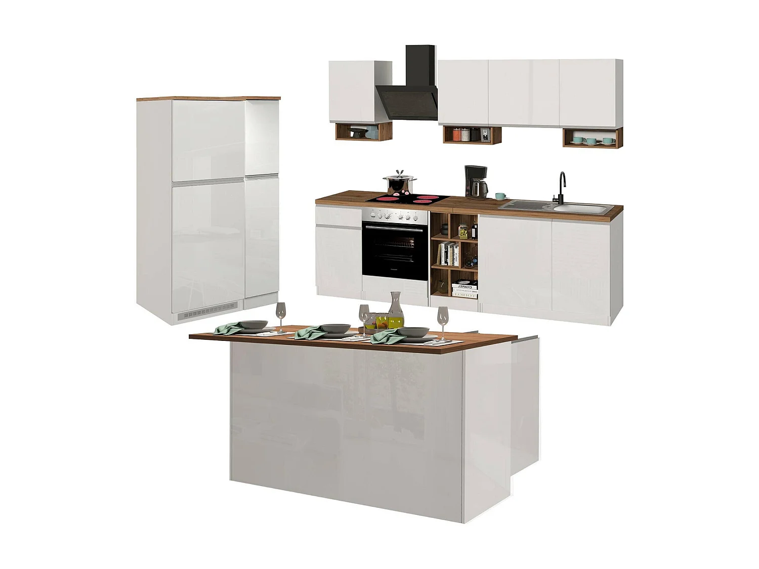 Cuisine Complète Armend, Modulable Made in Italy, Blanc Brillant