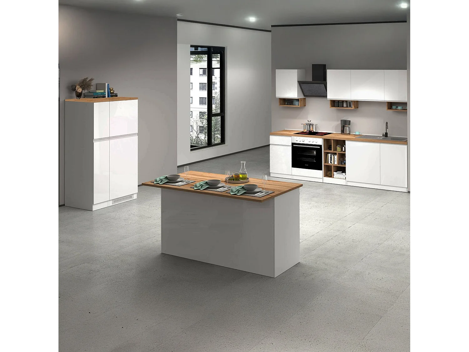 Cuisine Complète Armend, Modulable Made in Italy, Blanc Brillant