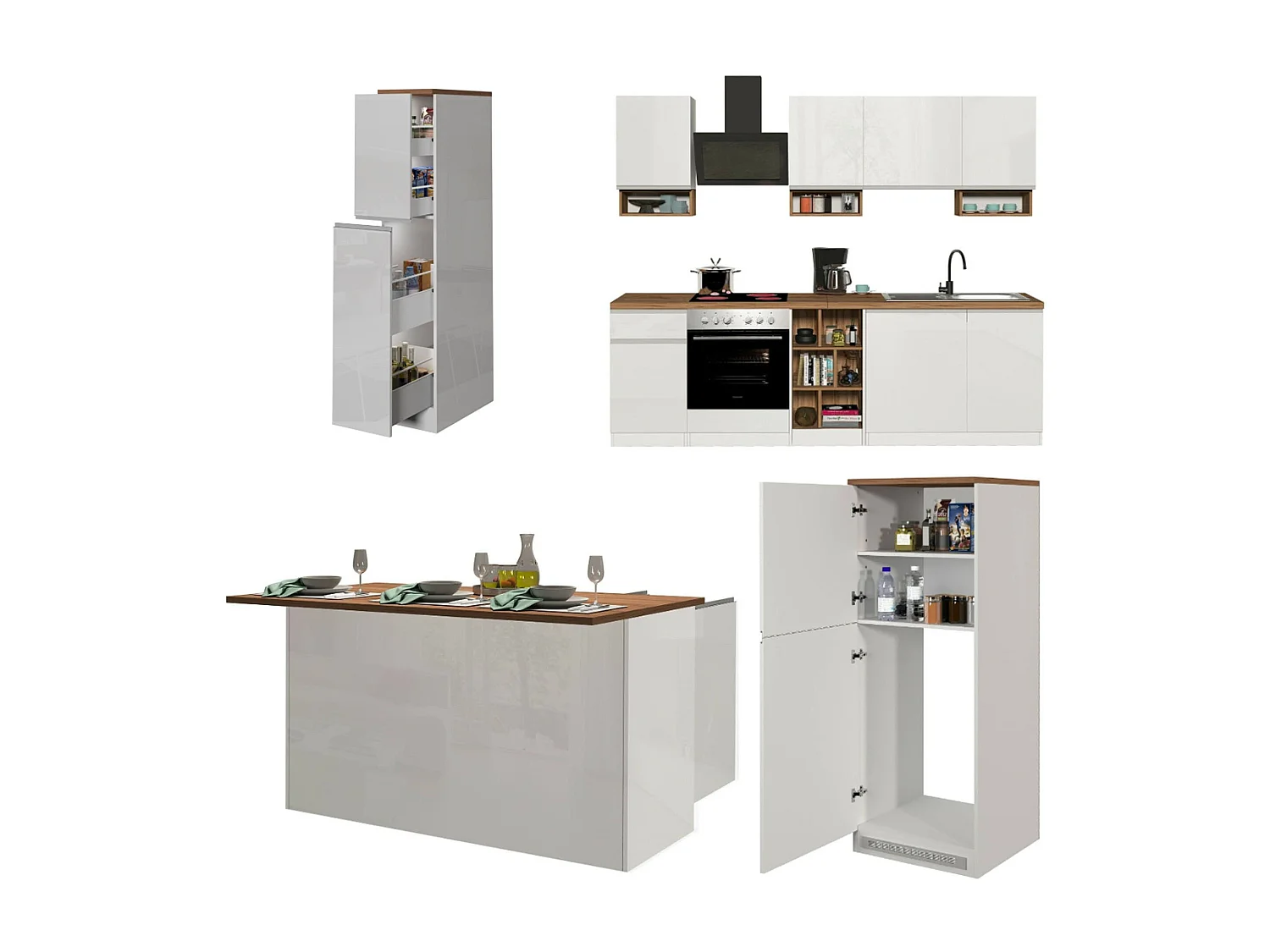 Cuisine Complète Armend, Modulable Made in Italy, Blanc Brillant