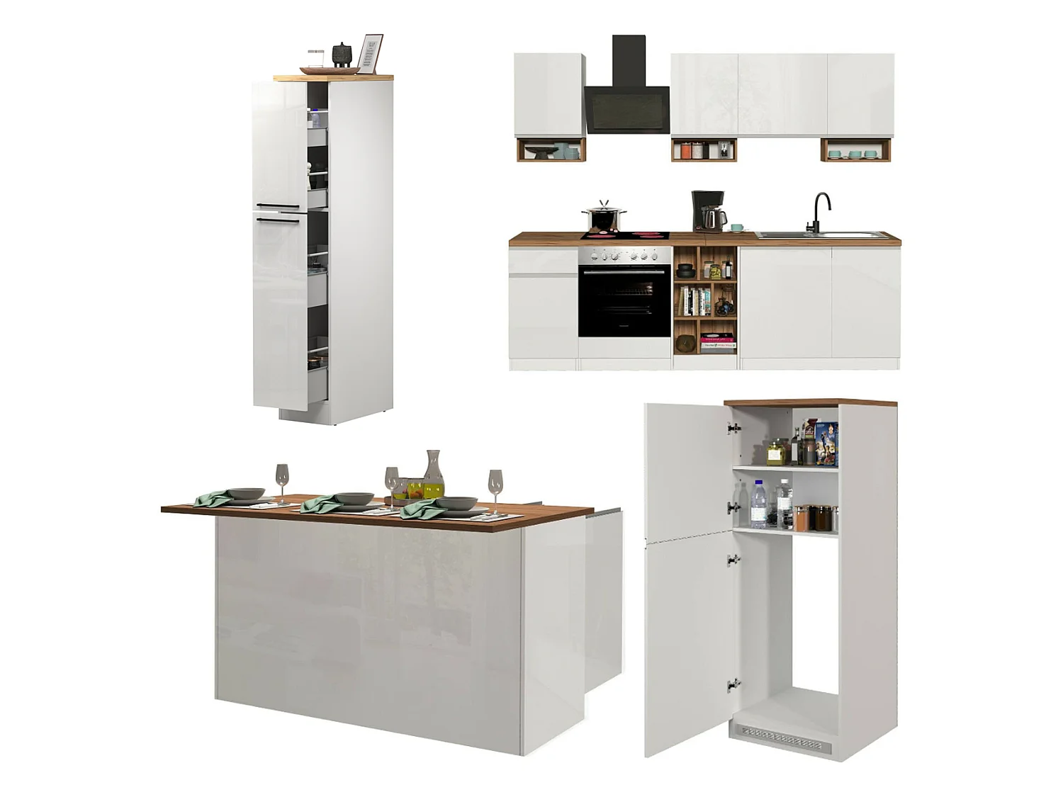 Cuisine Complète Armend, Modulable Made in Italy, Électroménagers non inclus Blanc Brillant