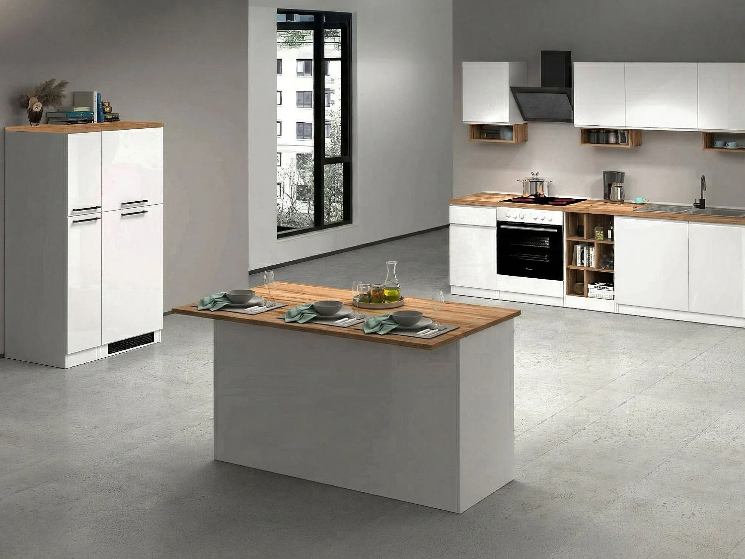 Cuisine Complète Armend, Modulable Made in Italy, Électroménagers non inclus Blanc Brillant