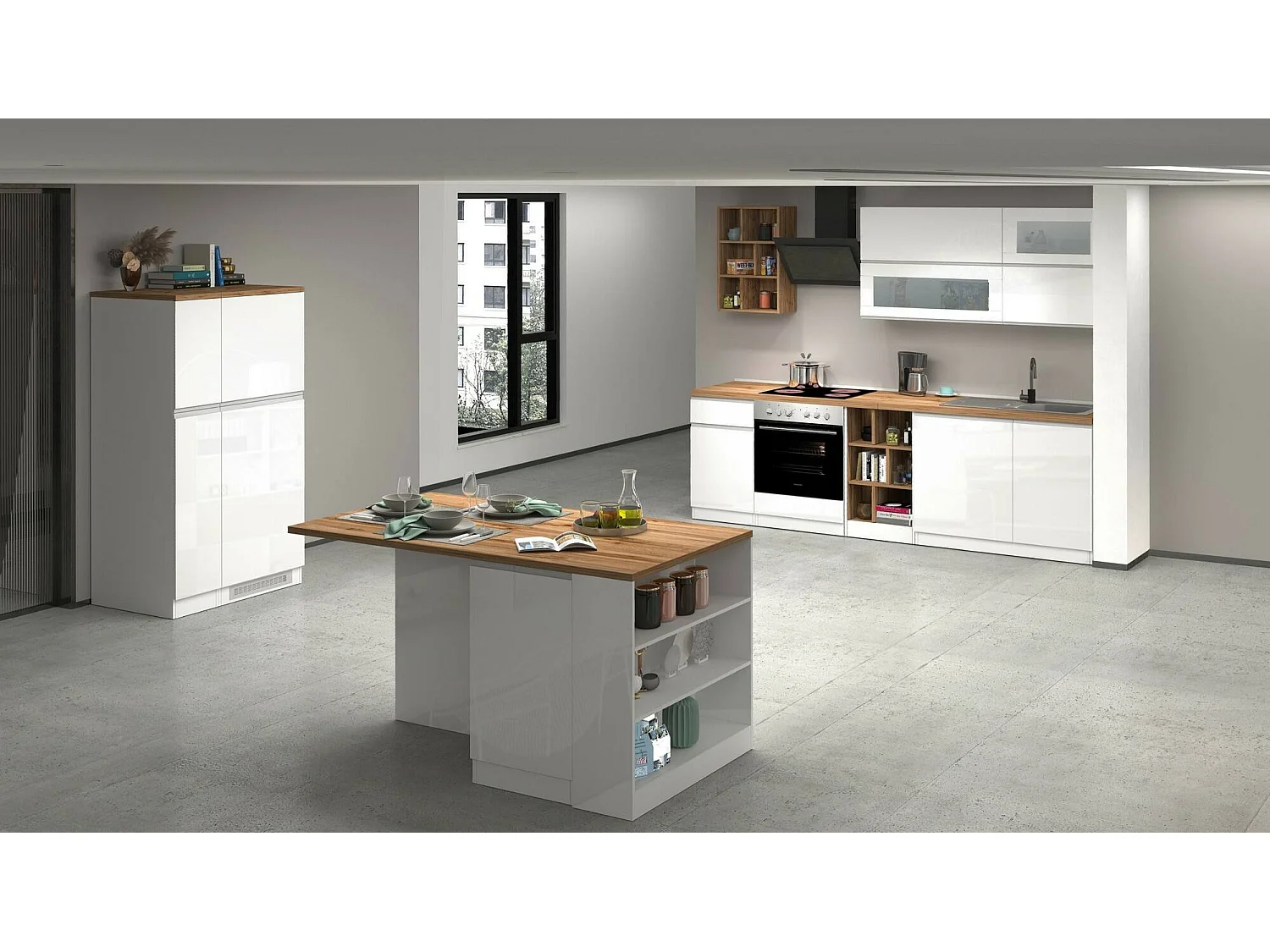 Cuisine Complète Sources, Modulable Made in Italy, Blanc Brillant
