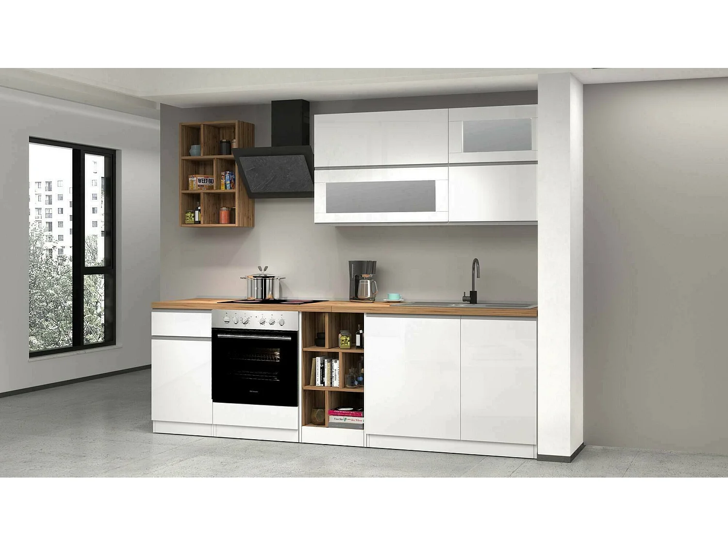 Cuisine Complète Sources, Modulable Made in Italy, Blanc Brillant