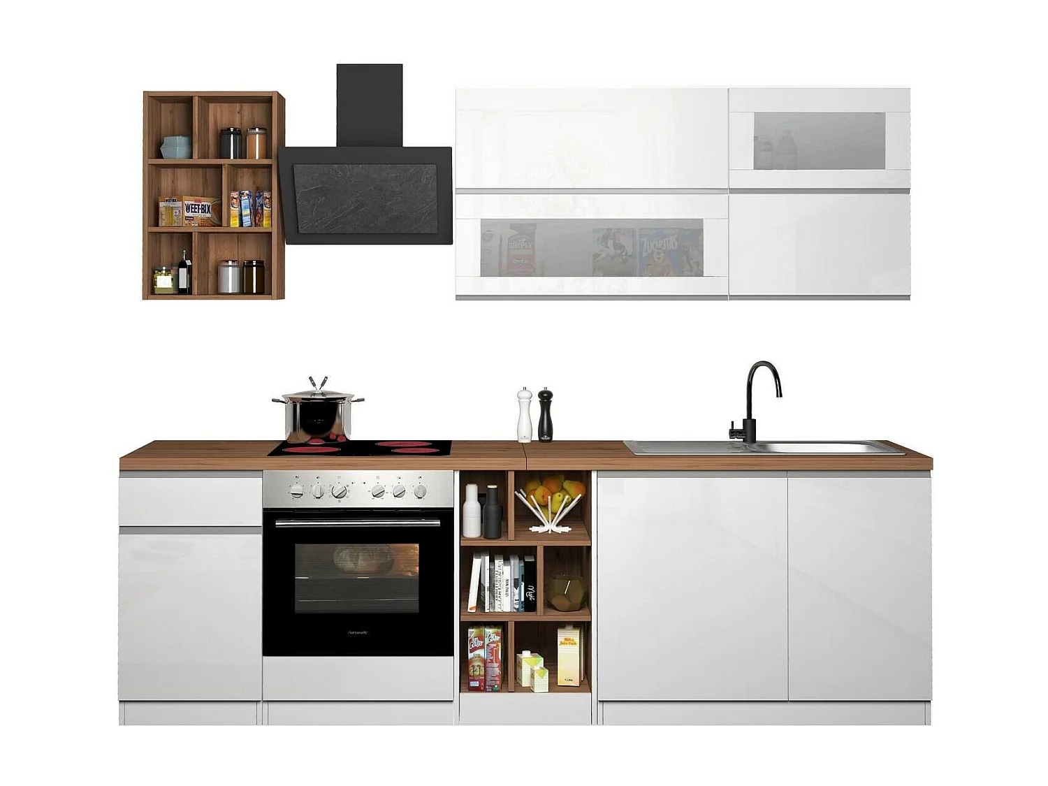 Cuisine Complète Sources, Modulable Made in Italy, Blanc Brillant