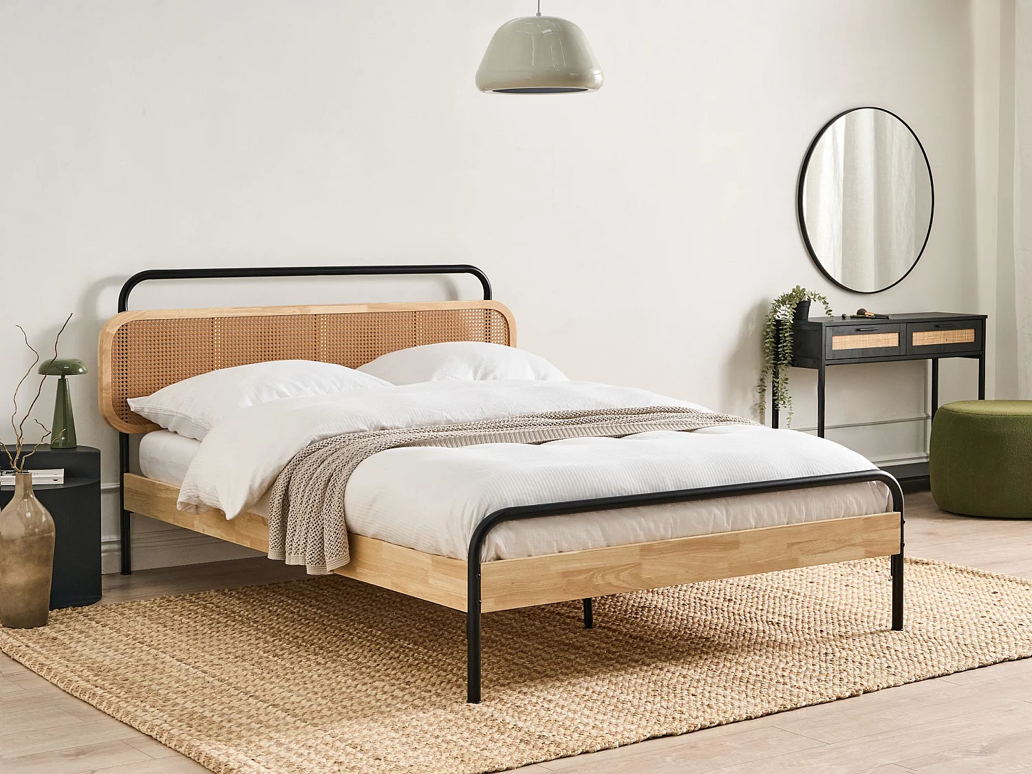 Lit avec sommier Rotin BOUSSICOURT 140 x 200 cm Marron clair