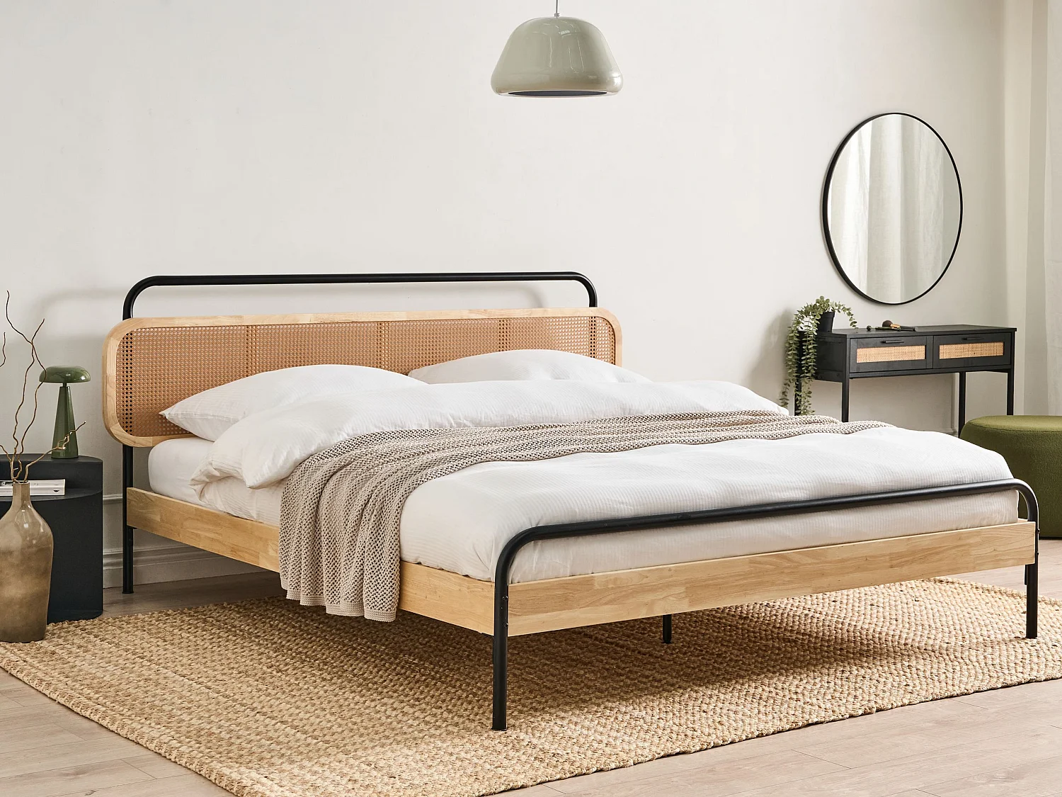 Lit avec sommier Rotin BOUSSICOURT 180 x 200 cm Marron clair