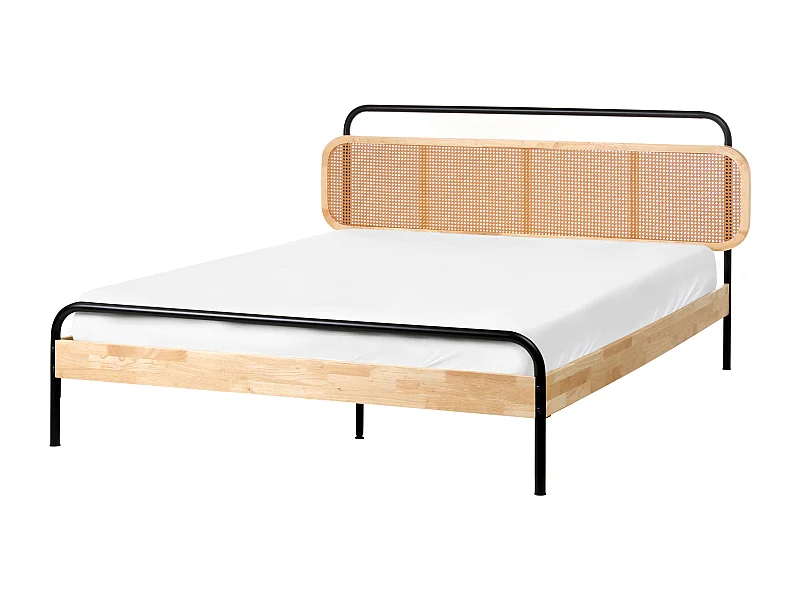 Lit avec sommier Rotin BOUSSICOURT 160 x 200 cm Marron clair