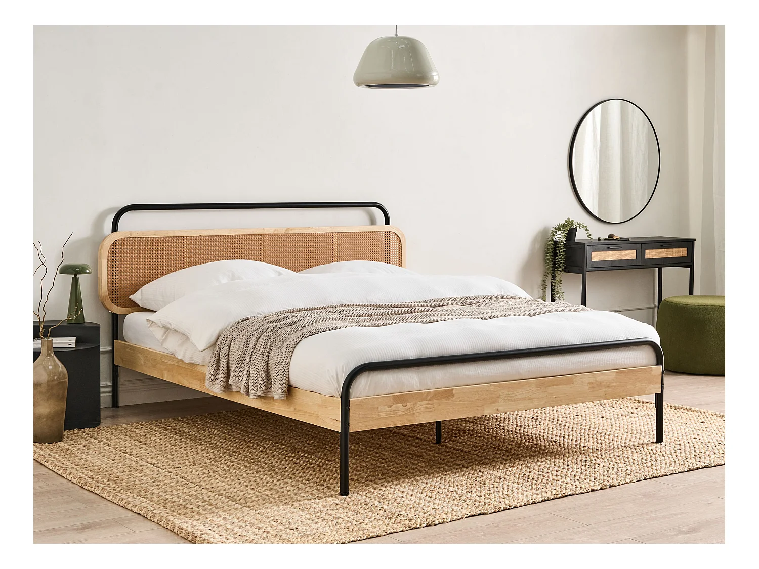 Lit avec sommier Rotin BOUSSICOURT 160 x 200 cm Marron clair