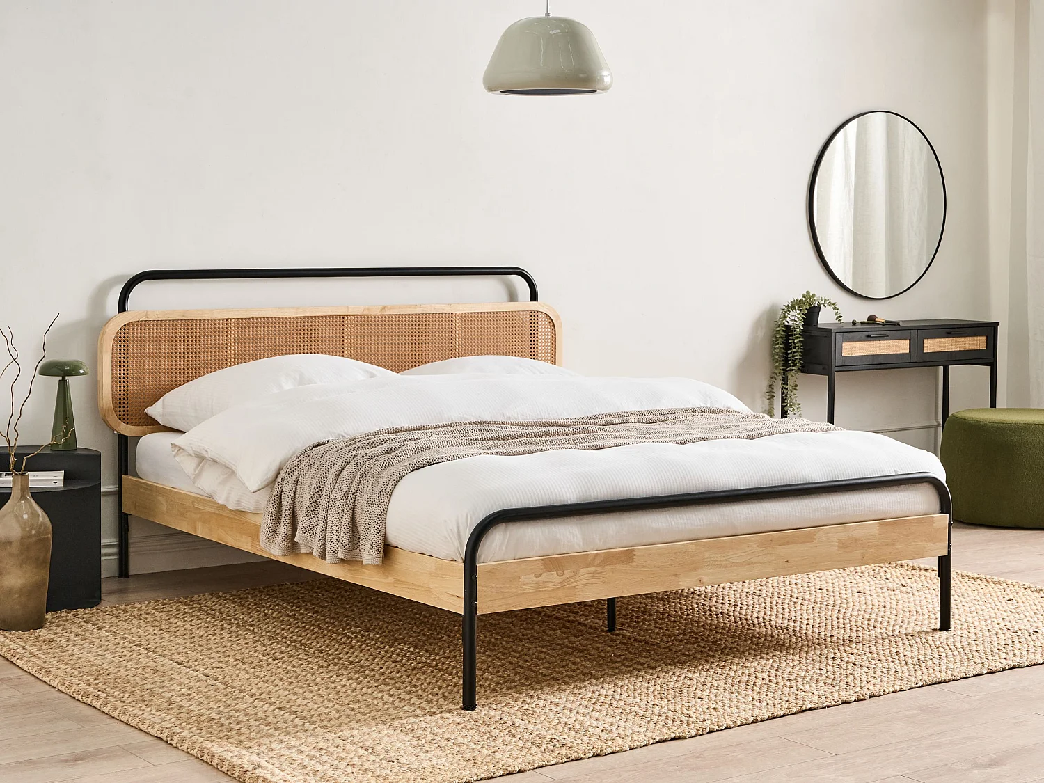 Lit avec sommier Rotin BOUSSICOURT 160 x 200 cm Marron clair