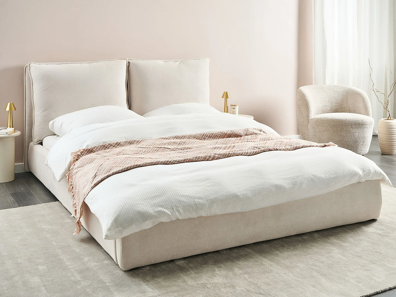 Lit avec sommier Tissu BAJONNA 160 x 200 cm Beige clair