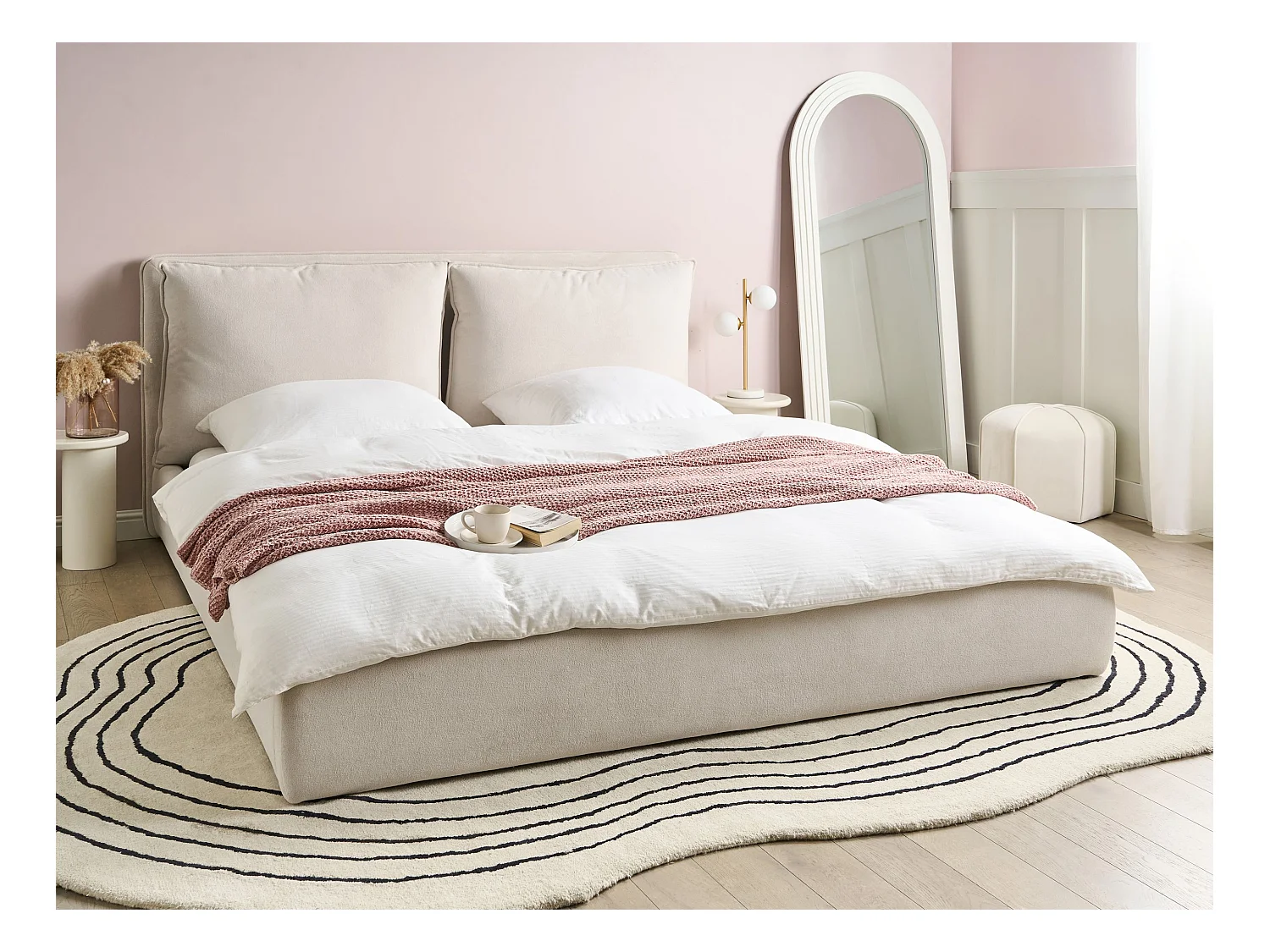 Lit avec sommier Tissu BAJONNA 180 x 200 cm Beige clair