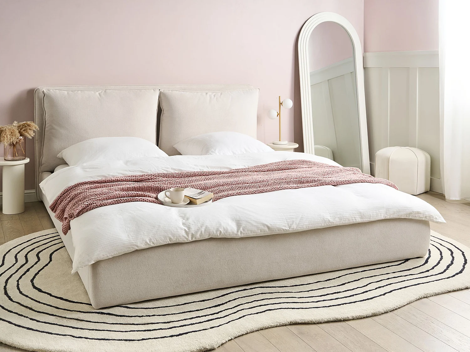 Lit avec sommier Tissu BAJONNA 180 x 200 cm Beige clair