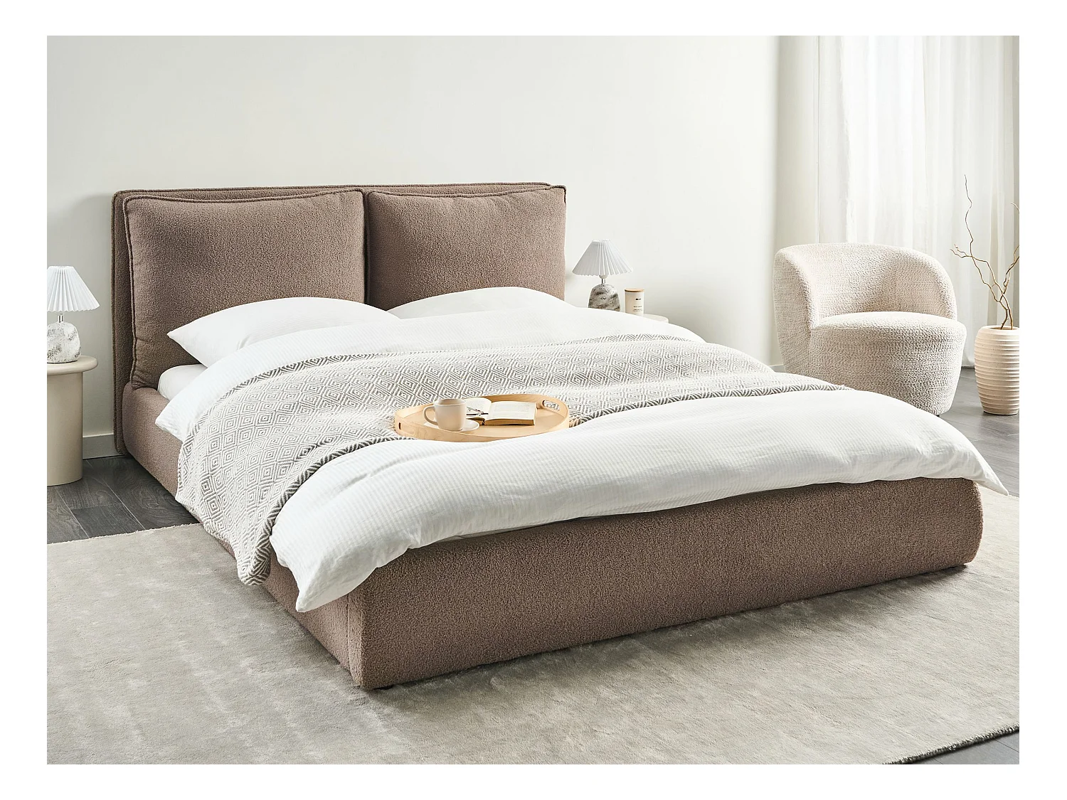 Lit avec sommier Bouclé BAJONNA 160 x 200 cm Marron