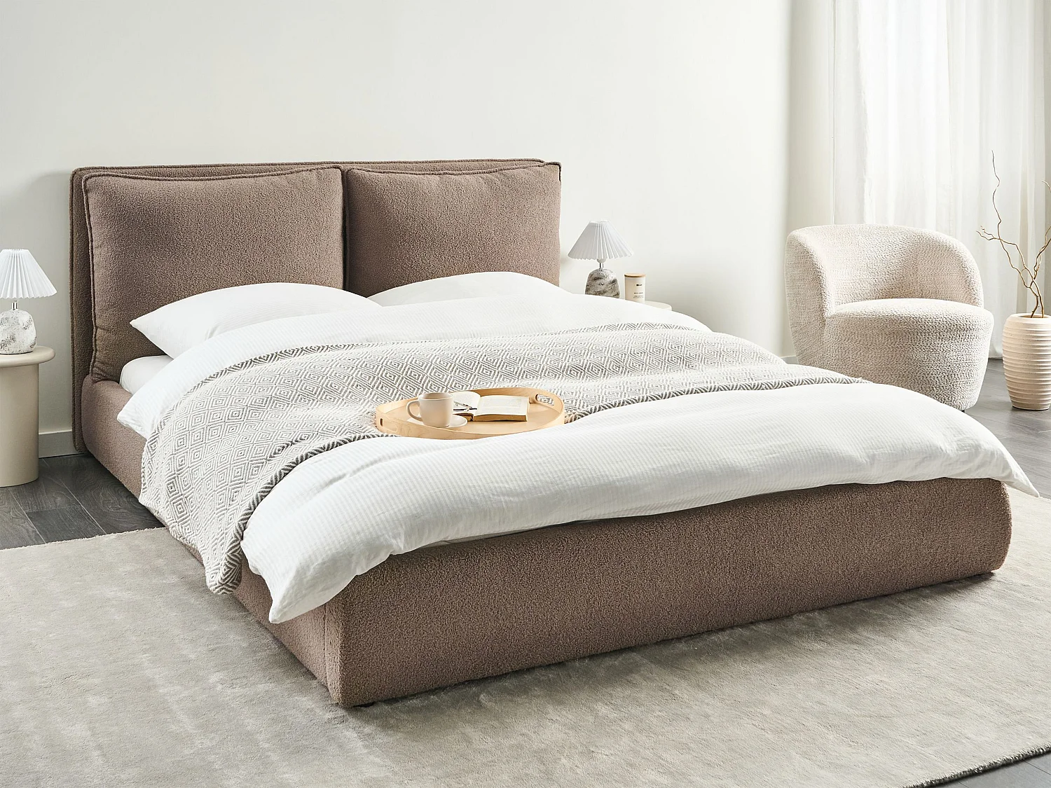 Lit avec sommier Bouclé BAJONNA 160 x 200 cm Marron