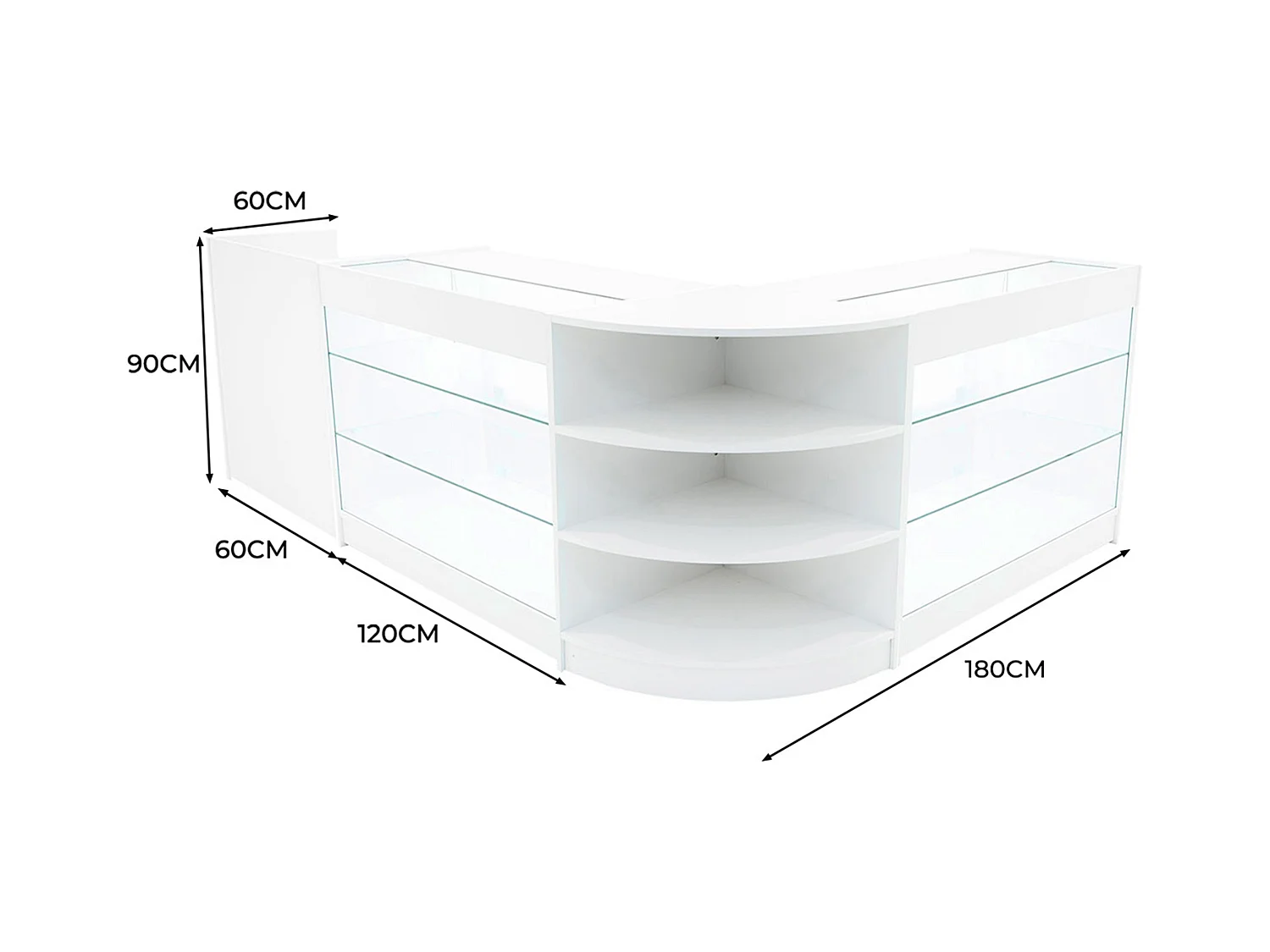 Set Mostradores Comerciales con Luz LED "ASTRO"  LM60 + 2xK1200 + TB60 – Blanco
