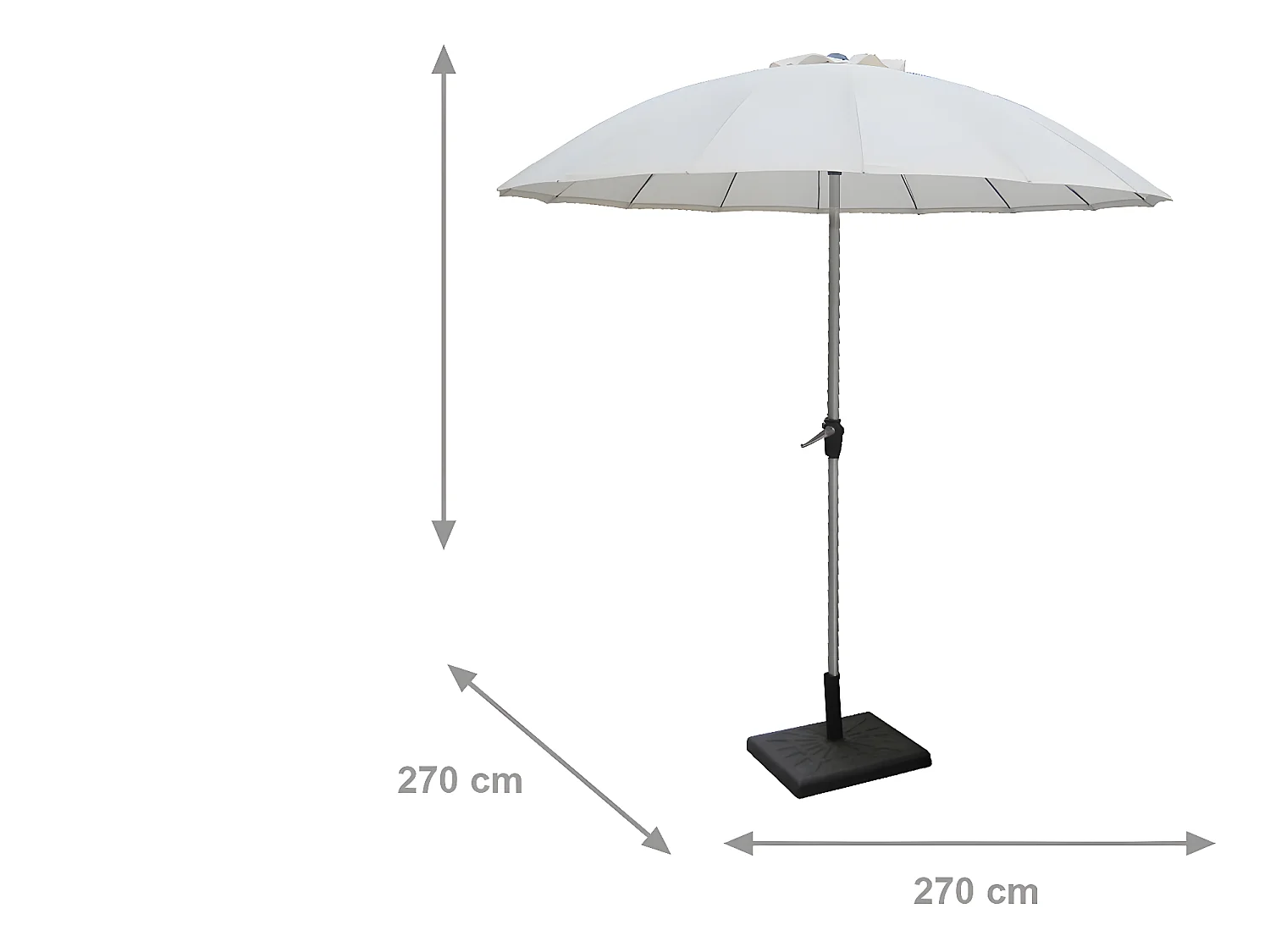 Guarda-sol de alumínio com manivela, lona de poliéster cru e estrutura antracite, diâmetro 2,7 m