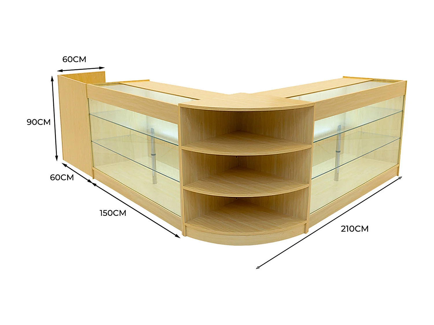 Conjunto de BalcÃµes Comerciais com Luz LED "ASTRO" LM60 + 2xK1500 + TB60 â€“ cor Maple