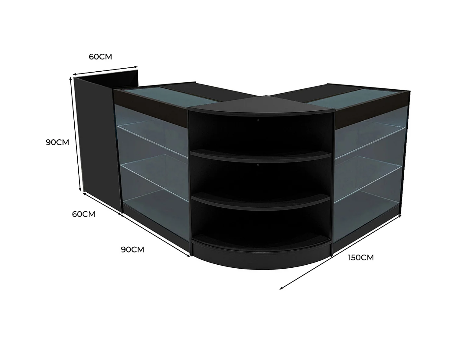 Set Mostradores Comerciales con Luz LED "ASTRO"  LM60 + 2xK900 + TB60 – Negro