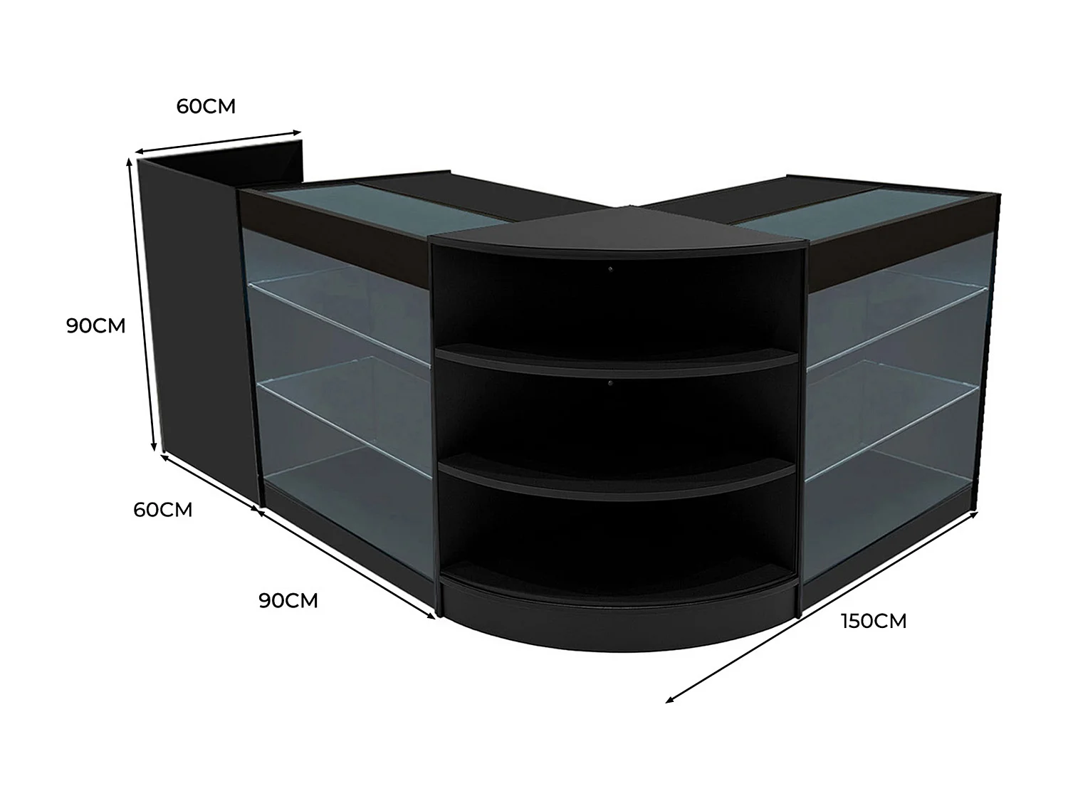Set Mostradores Comerciales con Luz LED "ASTRO"  LM60 + 2xK900 + TB60 – Negro