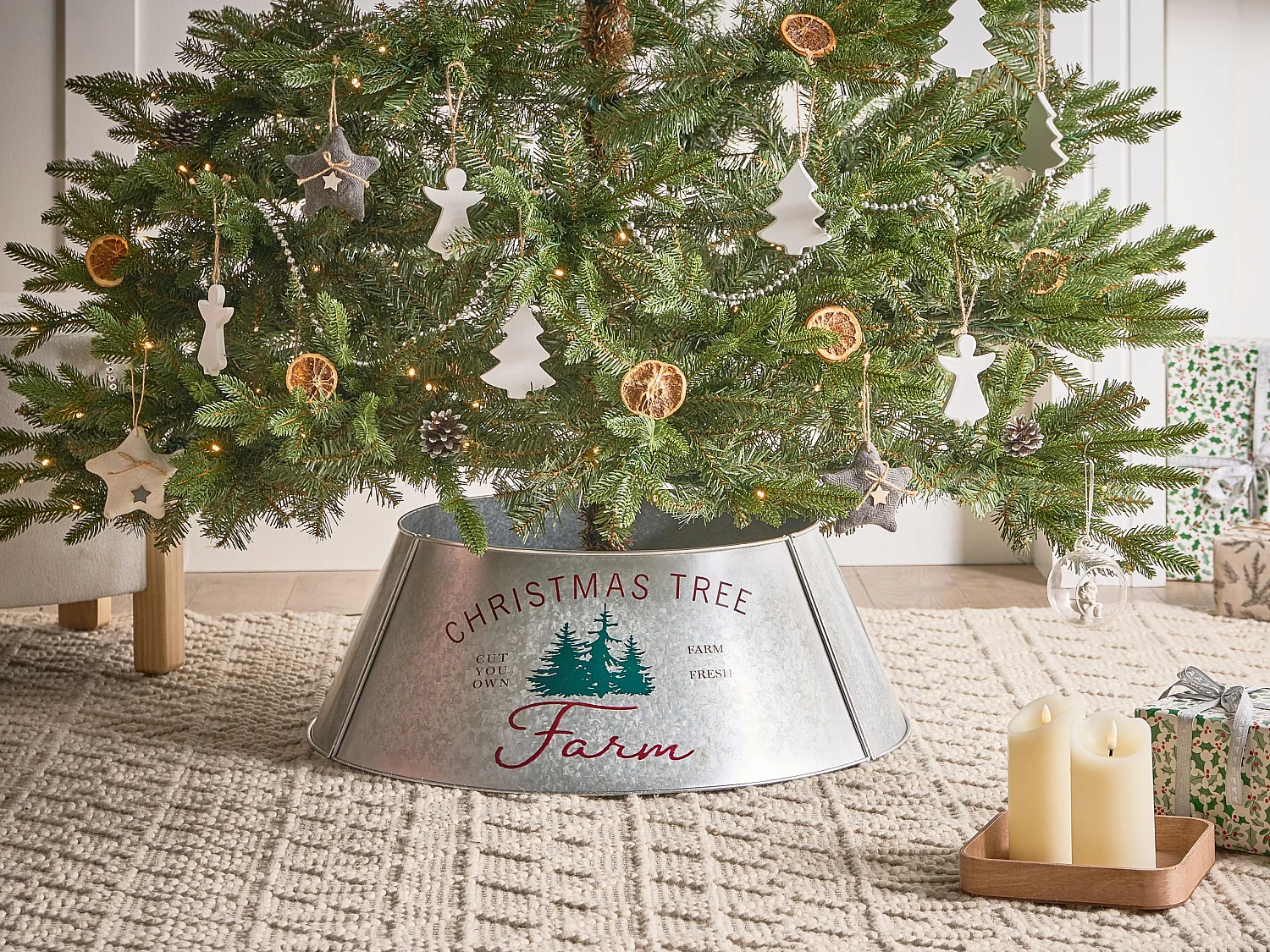 Jupe de sapin de Noël ROVANIEMI 65 cm Métal Argenté