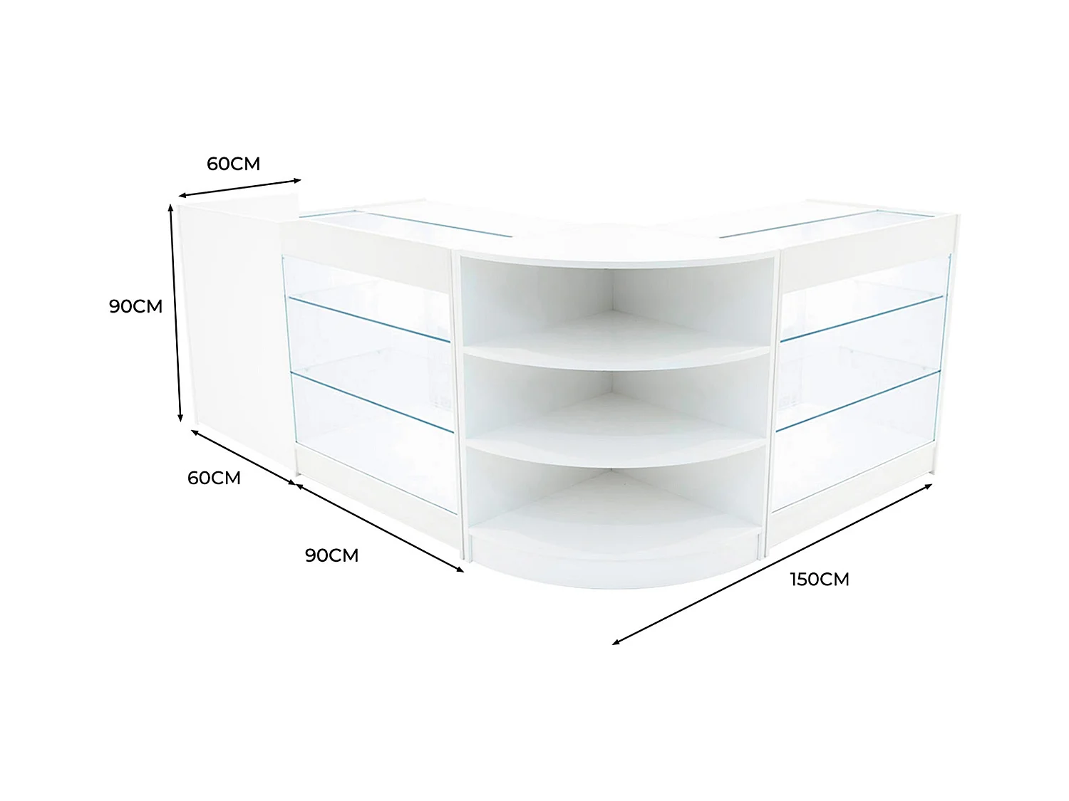 Set Mostradores Comerciales con Luz LED "ASTRO"  LM60 + 2xK900 + TB60 – Blanco