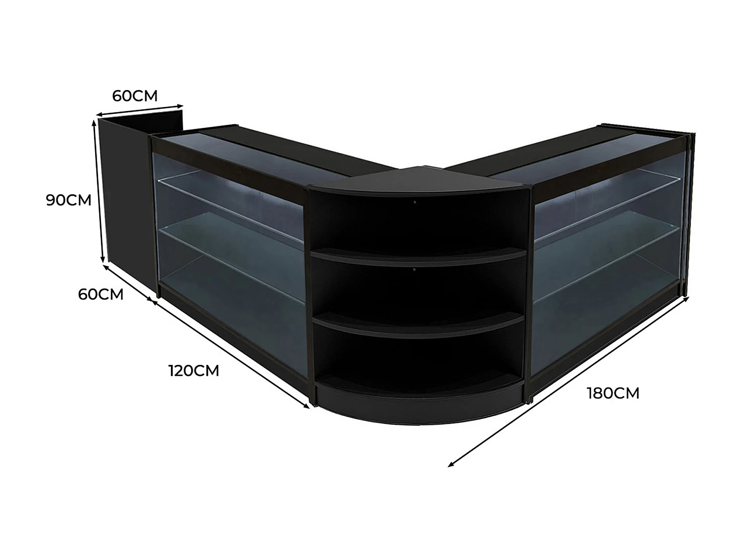 Set Mostradores Comerciales con Luz LED "ASTRO"  LM60 + 2xK1200 + TB60 – Negro