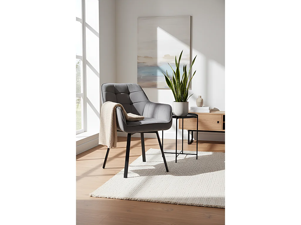 Chaise K588/Fonction pivotante/Revêtement velours et métal/Gris