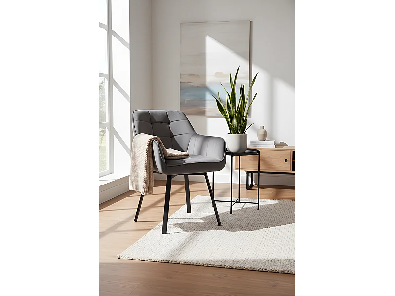 Chaise K588/Fonction pivotante/Revêtement velours et métal/Gris