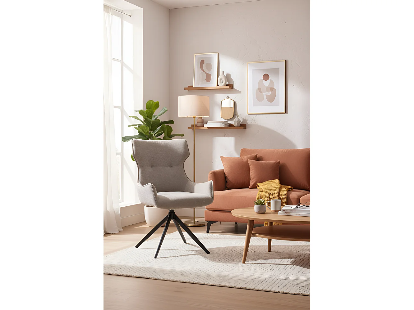 Chaise K573/Fonction pivotante/Revêtement tissu et métal/Beige