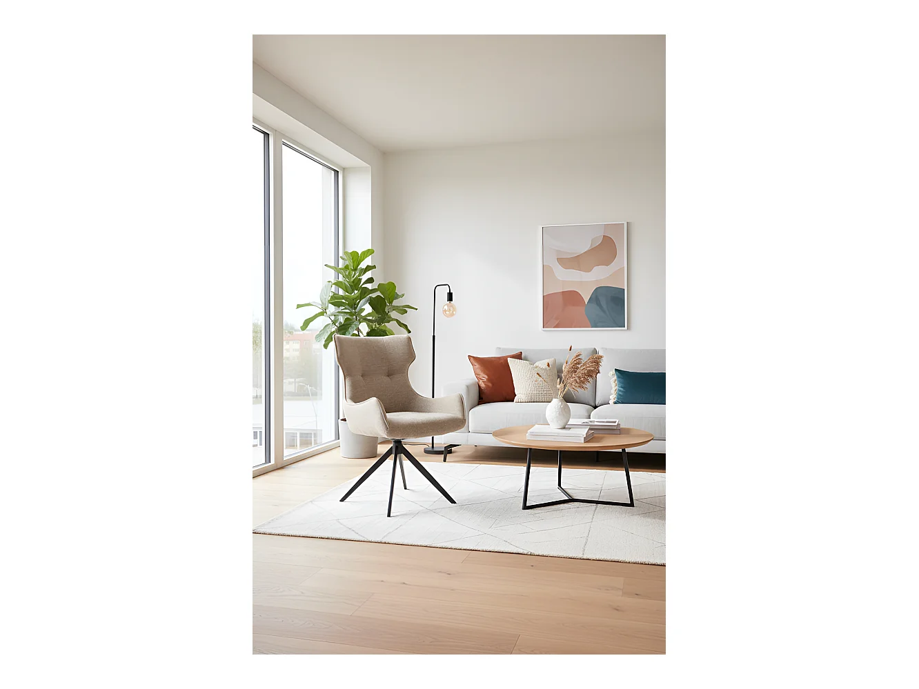 Chaise K573/Fonction pivotante/Revêtement tissu et métal/Beige