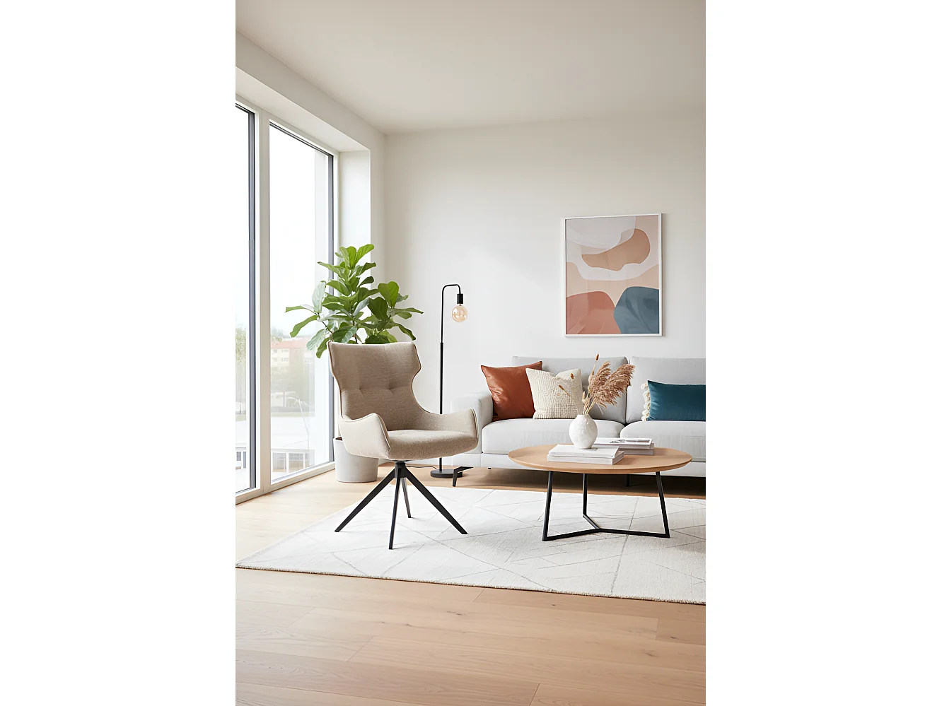 Chaise K573/Fonction pivotante/Revêtement tissu et métal/Beige