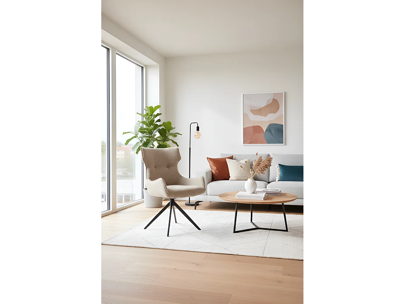 Sedia K573/Funzione girevole/Rivestimento in tessuto e metallo/Beige