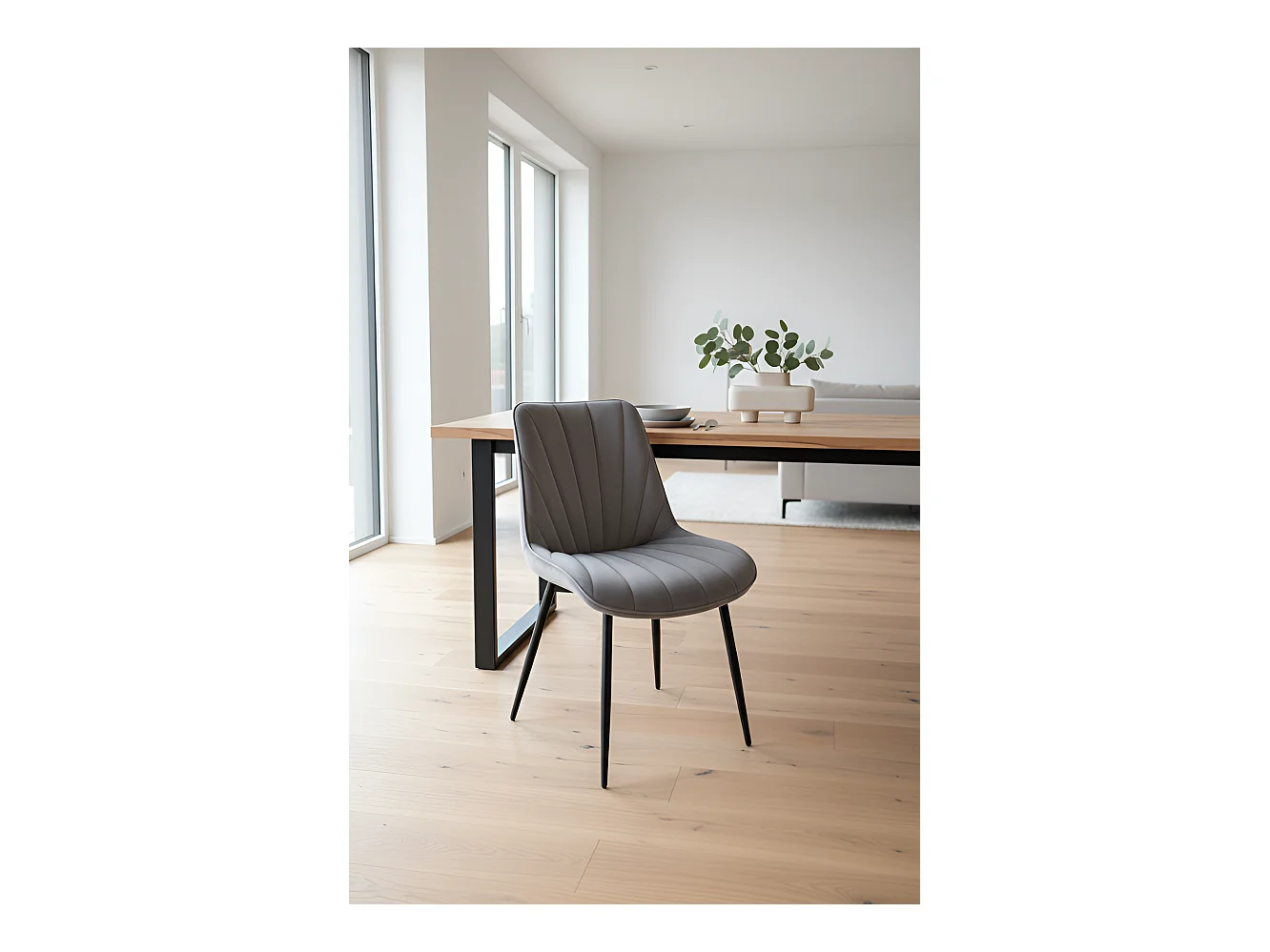 Sedia K589/Rivestimento in tessuto di velluto e metallo/Grigio