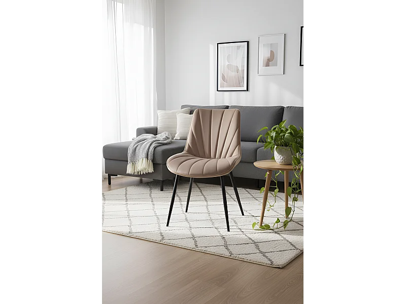 Chaise K589/Housse en tissu velours et métal/Beige