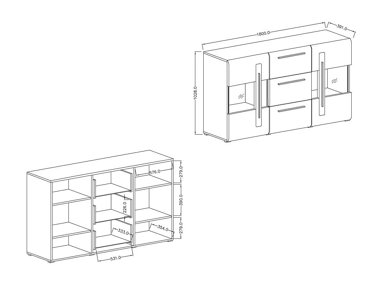 KOMMODE Toro Eiche Grandson 180 / 39 / 103cm