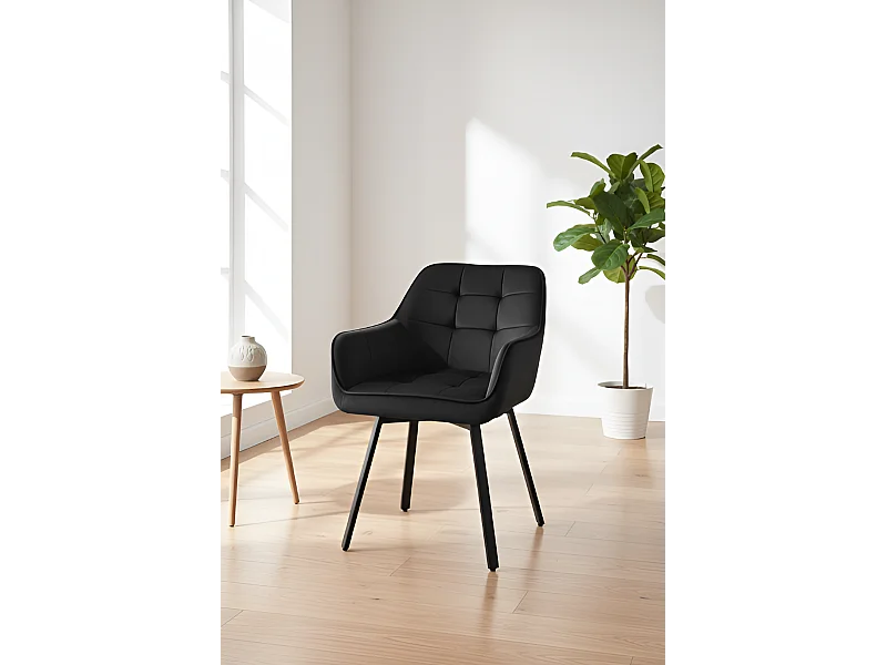 Chaise K588/Fonction pivotante/Revêtement velours et métal/Noir